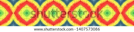 Aztec Rugs. Abstract Shibori Motif. Yellow, Red, Green Seamless Texture. Seamless Tie Dye Rapport. Ikat Indonesian Design. Tribal Aztec Rug Pattern.