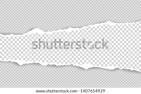 Horizontal torn paper edge. Ripped squared horizontal white paper strips. Vector illustration. Royalty-Free Stock Photo #1407654929