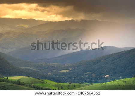 The view of the mountain peak in the rainy season
