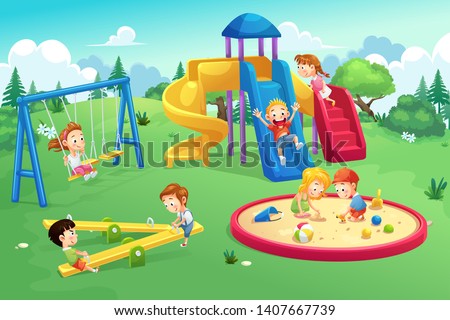 Park and playground cartoon, vector art and illustration.