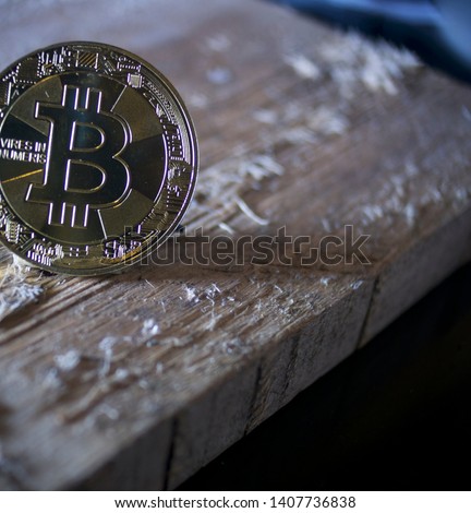 Gold bit coin Bitcoin wood background