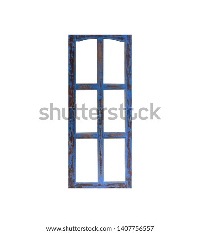 antique windows with peeled paint isolated on white background