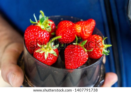 strawberries on the roof for chopping in hands