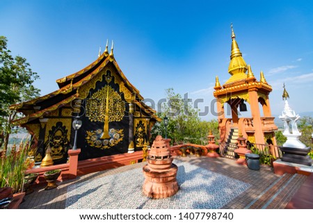Temple on the top of the mountain in buddhist temple is beautiful buddha, Lampang Province, Thailand