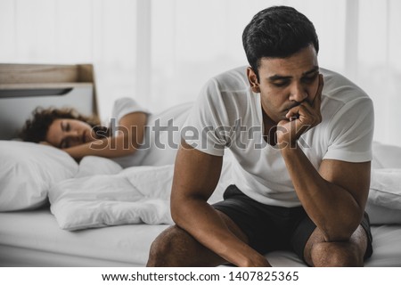Problems in family quarrel, uncomfortable, unhappy, worry, misunderstood, offended, jealousy, infidelity, conflict, awkward and other bad feelings cause to couple break up and ending relationship. Royalty-Free Stock Photo #1407825365