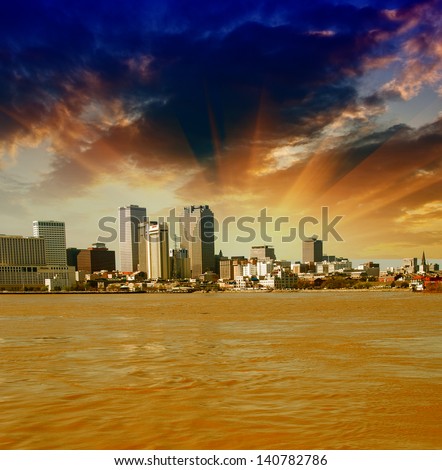 Wonderful skyline of New Orleans from Mississippi river - Louisiana.