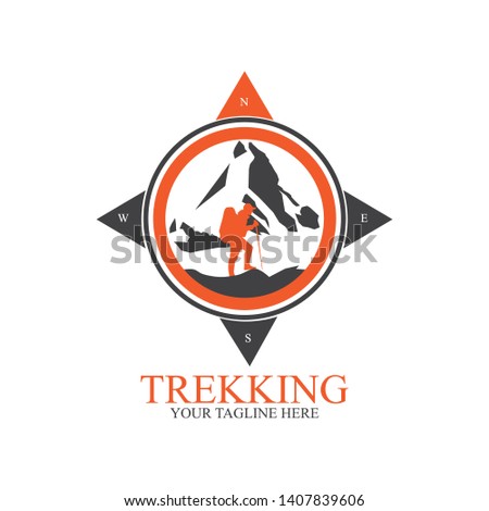 Trekking mountain logo design with compass