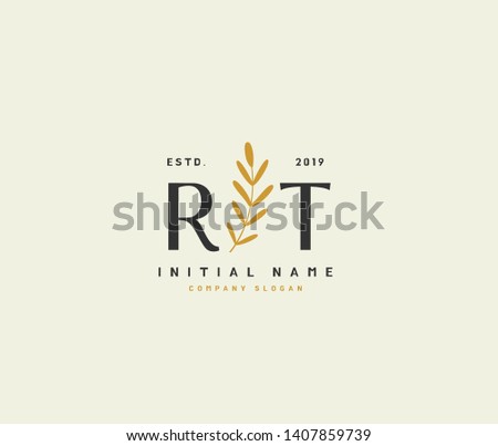 R T RT Beauty vector initial logo, handwriting logo of initial wedding, fashion, jewerly, heraldic, boutique, floral and botanical with creative template for any company or business.