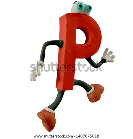 Cute letters with arms, legs and eyes. Letter “P”,  handmade with clay. Isolated on white background – Image