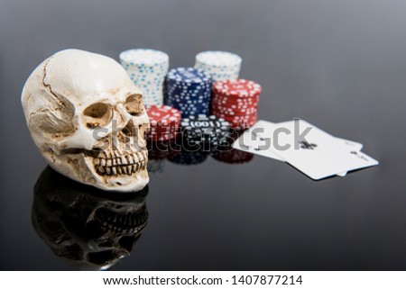 Casino abstract photo. Poker game on red background.  Theme of gambling