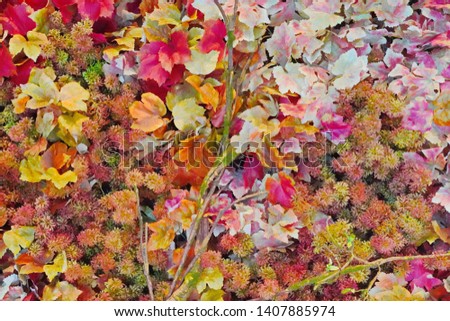 

Fake colorful fall foliage leaves texture and background 