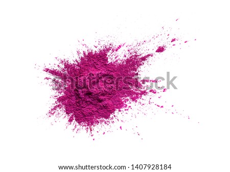 Bright colored pigment. Loose cosmetic powder. Neon pink eyeshadow pigment isolated on a white background, close-up Royalty-Free Stock Photo #1407928184