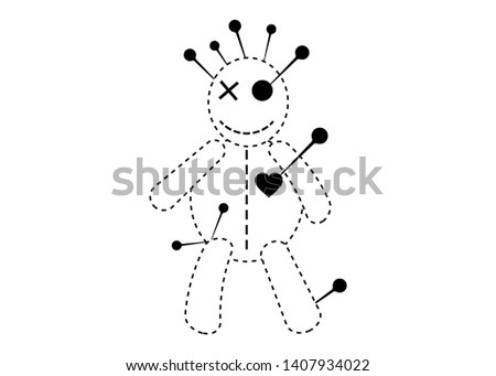 Voodoo Doll Halloween Concept Line Icon, cartoon doll in unrequited love, T-shirt design, vector isolated On White Background