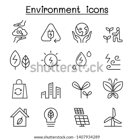 Environment & Ecology icon set in thin line style