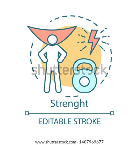 Strength concept icon. Superman lifting weight idea thin line illustration. Vector isolated outline drawing. Strong person, superpower, sport, willpower, bodybuilding. Editable stroke