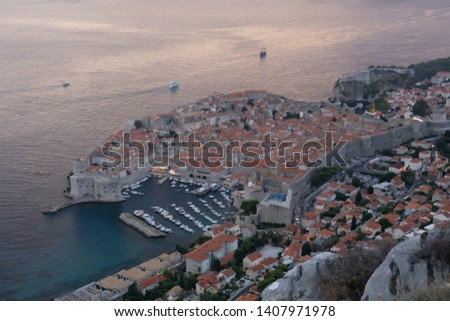 Beautiful aerial view of ancient city of Dubrovnik, Croatia during sunset. Game of Thrones filming location, famous tourist destination, wallpaper