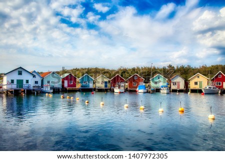 Beautiful Breviks Fishing Harbor on the Southern Koster Island, Sweden Royalty-Free Stock Photo #1407972305
