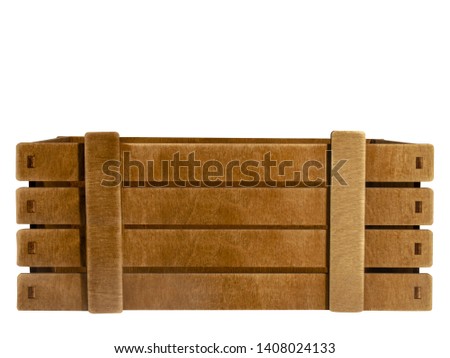 Empty wooden box on white background. Isolated object. A box of vegetables and fruits. Royalty-Free Stock Photo #1408024133