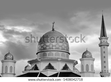  Abdullah Fahim Mosque mosque ( dome ) in black and white photography. located at Kepala Batas, Penang, Malaysia.      