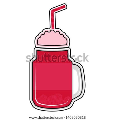 Isolated colored cherry frappe icon with a straw - Vector