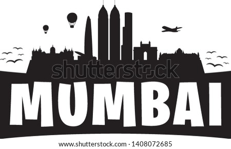 Mumbai India. City Skyline. Silhouette Banner City. Design Vector. Famous Monuments.