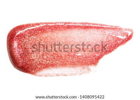 Lip gloss sample isolated on white. Smudged red lipgloss Royalty-Free Stock Photo #1408095422
