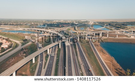 US Roads and Highways. I75 Interstate and I595 Highway in Broward County, Florida USA. Aerial, drone view. Royalty-Free Stock Photo #1408117526