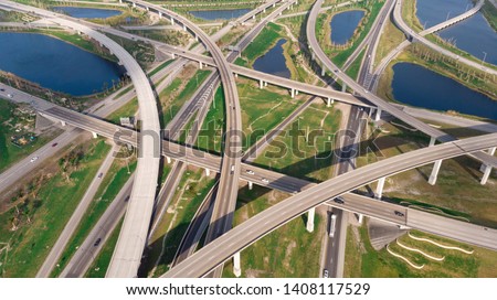 US Roads and Highways. I75 Interstate and I595 Highway in Broward County, Florida USA. Aerial, drone view. Royalty-Free Stock Photo #1408117529