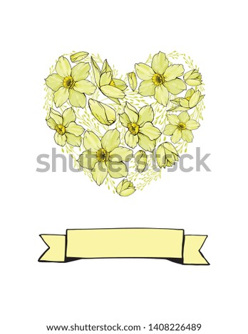 Floral frame with Narcissus. Floral greeting card or invitation.