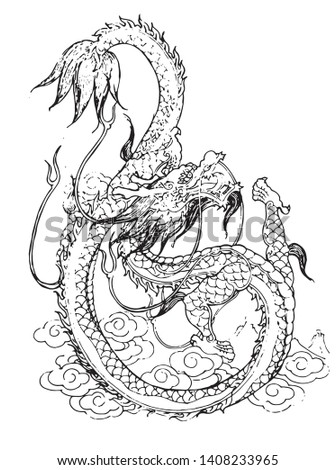 Chinese dragon line drawing vector