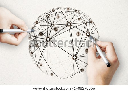 Social network and data concept. Hand drawn globe on subtle background