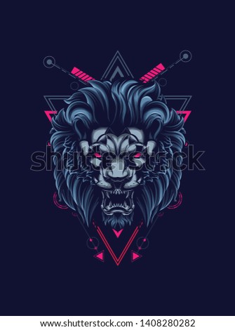 wild lion head with sacred geometry pattern