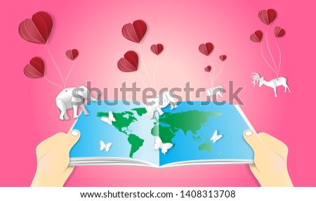World environment or wildlife day with animal in nature of paper art style ,vector or illustration with travel or forest conservation concept