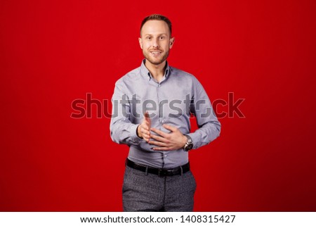 man on red background. business, people and office concept.