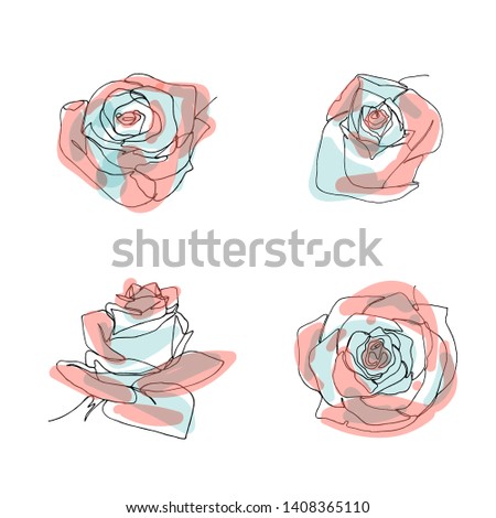Hand drawn minimalistic rose flower, one single continuous black line simple drawing. isolated on white background. Stock vector illustration.
