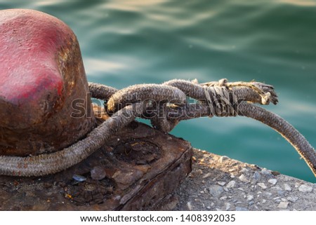 Mooring rope of a fishing boat in a fishing port