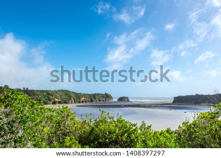 Scenic view of large bay with blue sky on sunny day. Nature background.