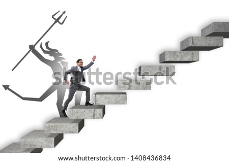 Businessman with alter ego climbing career ladder
