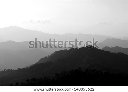 black and white landscape of mountain in Thailand