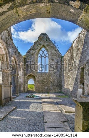 Ross Errilly Friary is a medieval Franciscan friary located about a mile to the northwest of Headford, County Galway, Ireland Royalty-Free Stock Photo #1408541114