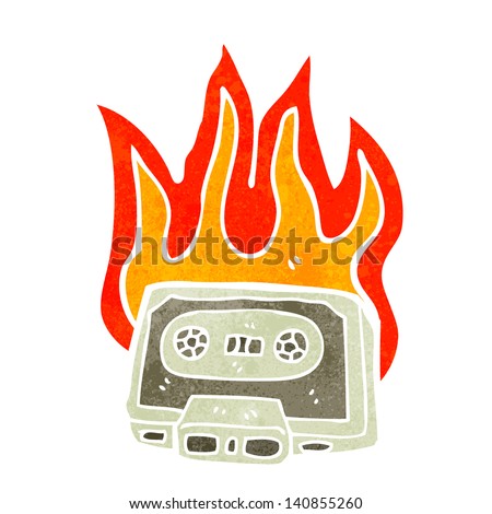 burning cassette tape cartoon