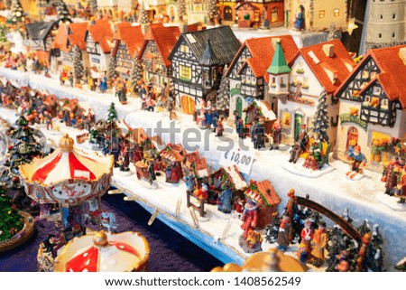 Christmas autrian market kiosk details - coloful traditional austrian houses