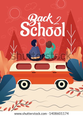 Back to school banner, colorful kid backpack illustration