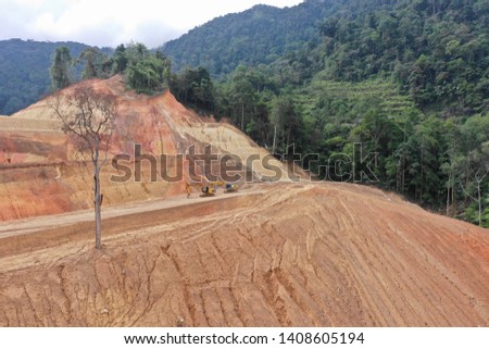 Deforestation. Aerial photo of logging in Malaysia rainforest 