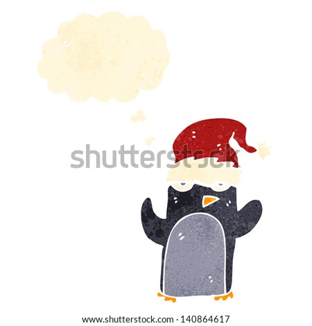 retro cartoon penguin with santa hat
