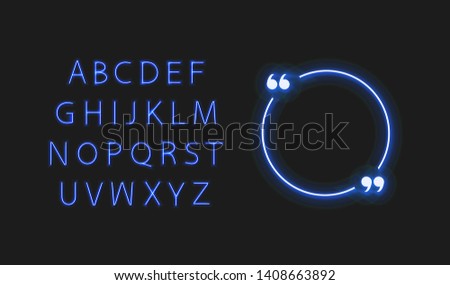 Vector Circle Neon Glowing Quote Frame and Font, Bright Blue Light Elements Isolated on Dark Background.