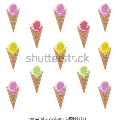 Ice cream in a waffle cone. Texture. Vector illustration