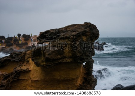 Yehliu Geopark Is Famous For Its Sea-Erosion landscape, While Most Of The Spots Are Very Close To The Sea. Image For Templates, Placards, Banners, Presentations, Reports, Card. etc