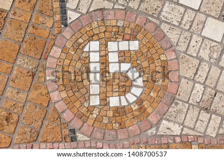 Number 15 with ancient marble mosaics,  white mosaic number fifteen 15 on brown ground
