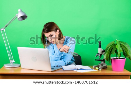 Surfing net. Modern student girl. Education concept. Student life. High school education. Start career teacher. Online remote classes. Busy with information. Girl pretty attractive student laptop.